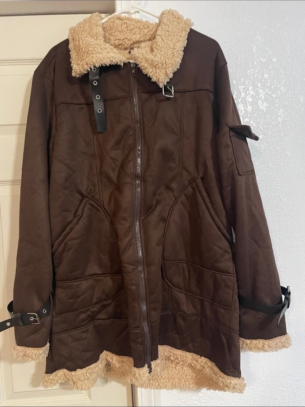 Brown Faux-Shearling Lined Men's Coat